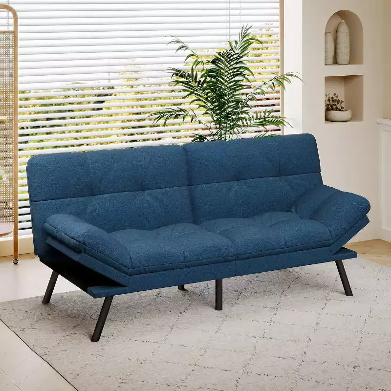 Dyonery 71 Memory Foam Futon Couch with Detachable Cushion Convertible Futon Sofa Bed,Adjustable Backrest & Armrest,Sleeper Recliner for Living Room
