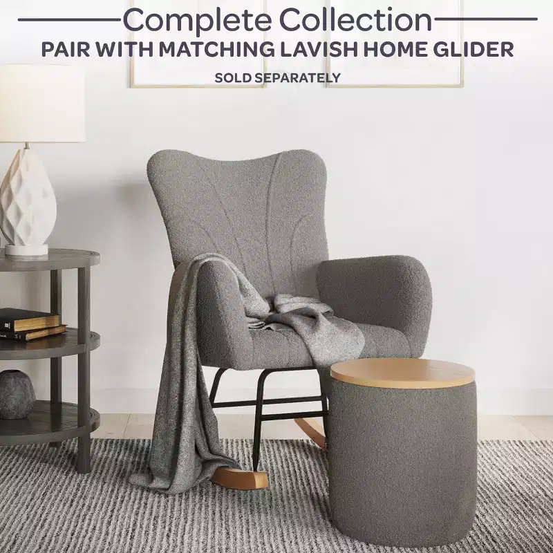 Rocking Chair Teddy Fabric Upholstered Chair Ergonomic Modern Rocker