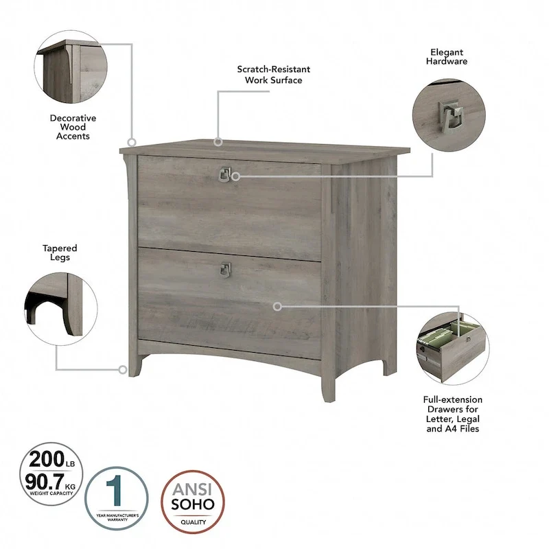 Salinas 60W L Desk with Hutch, Cabinet and Bookcase by Bush Furniture