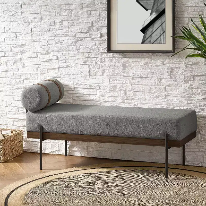 Entryway Bench with Removable Pillow, Industrial Style