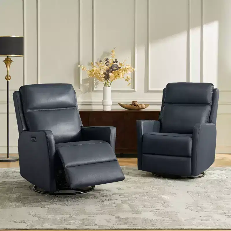 Mario Genuine Leather Transitional Power Recliner with USB Ports Set of 2| ART OF LIVING DESIGNS-NAVY