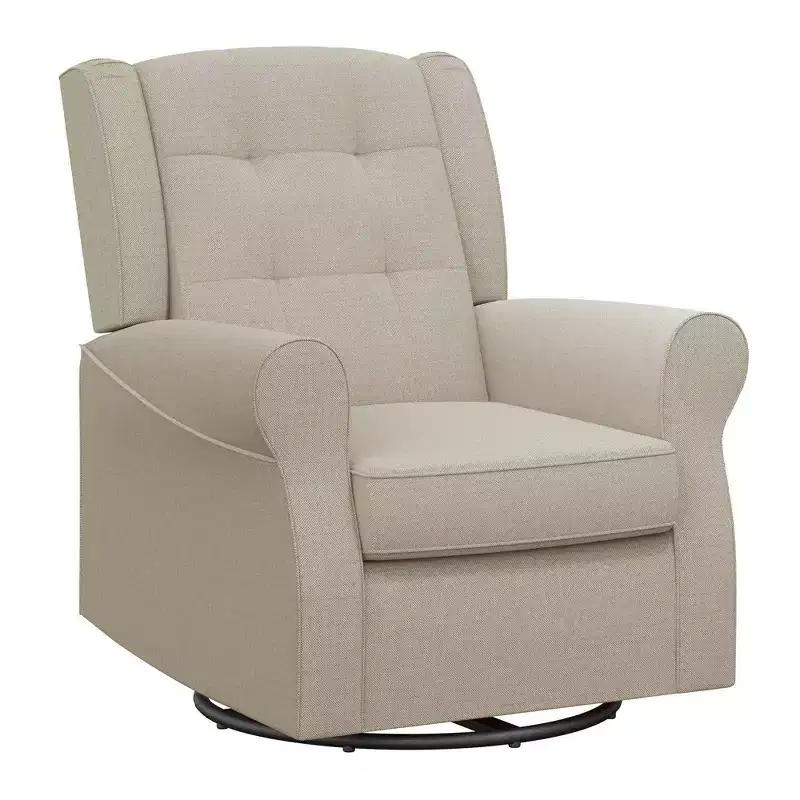 Nursery Tufted Wingback Gliding Chair – Linen Upholstery, 360° Swivel, 250 lb Capacity