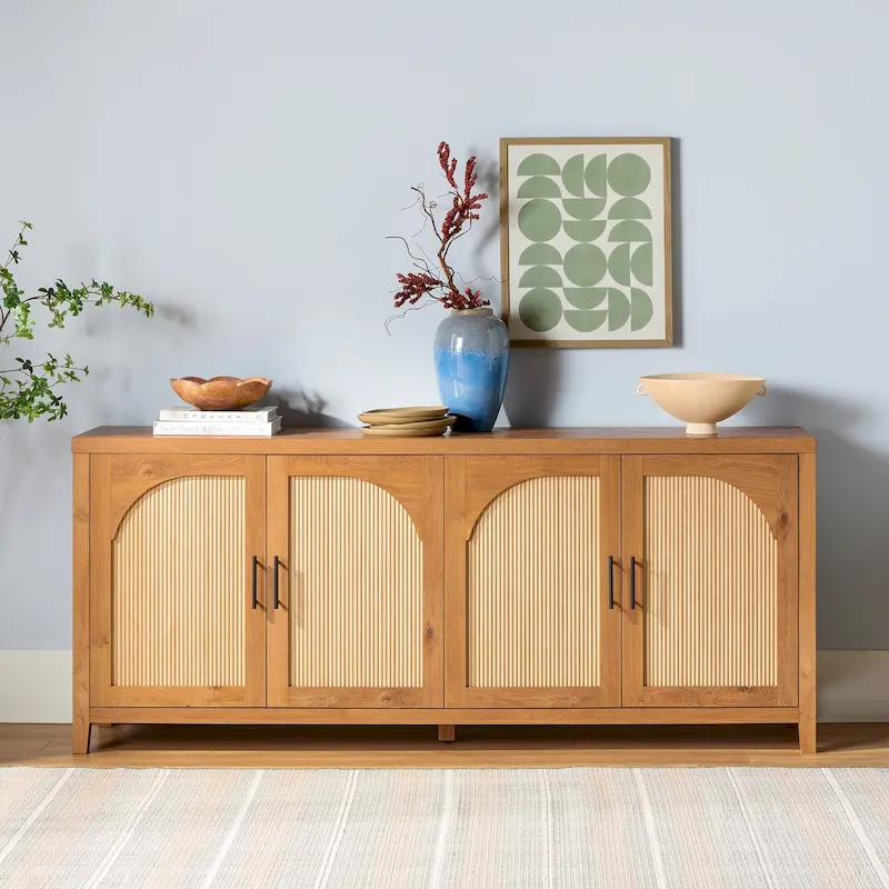 Modern 70-inch Reeded Sideboard with Arched Doors