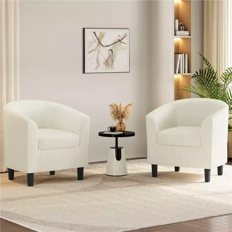 Yaheetech Set of 2 Barrel Shaped Accent Club Chairs for Living Room Bedroom Reception Room