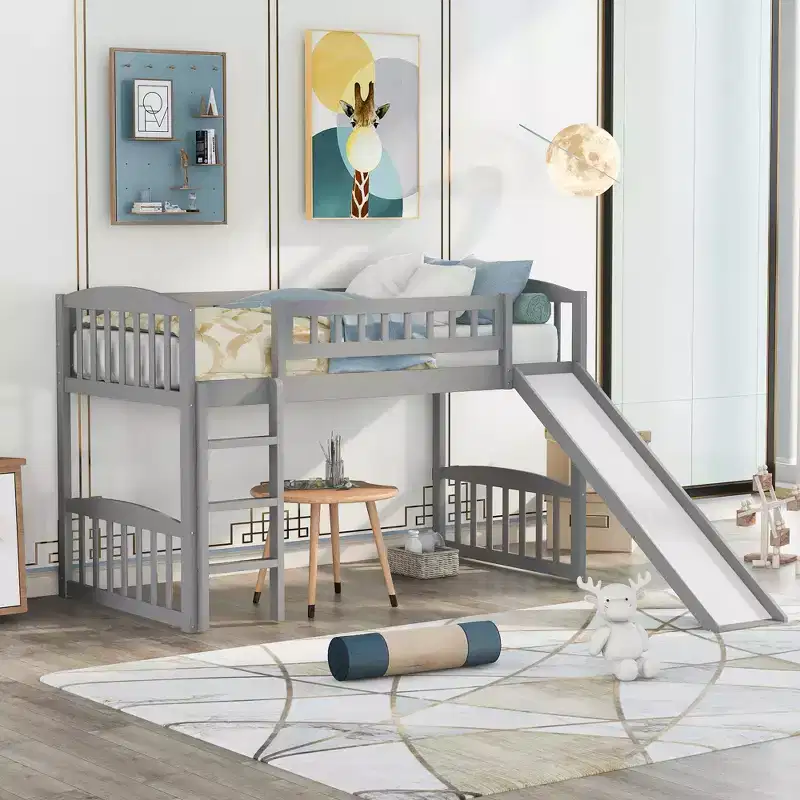 Twin Size Loft Bed with Slide and Ladder - ModernLuxe