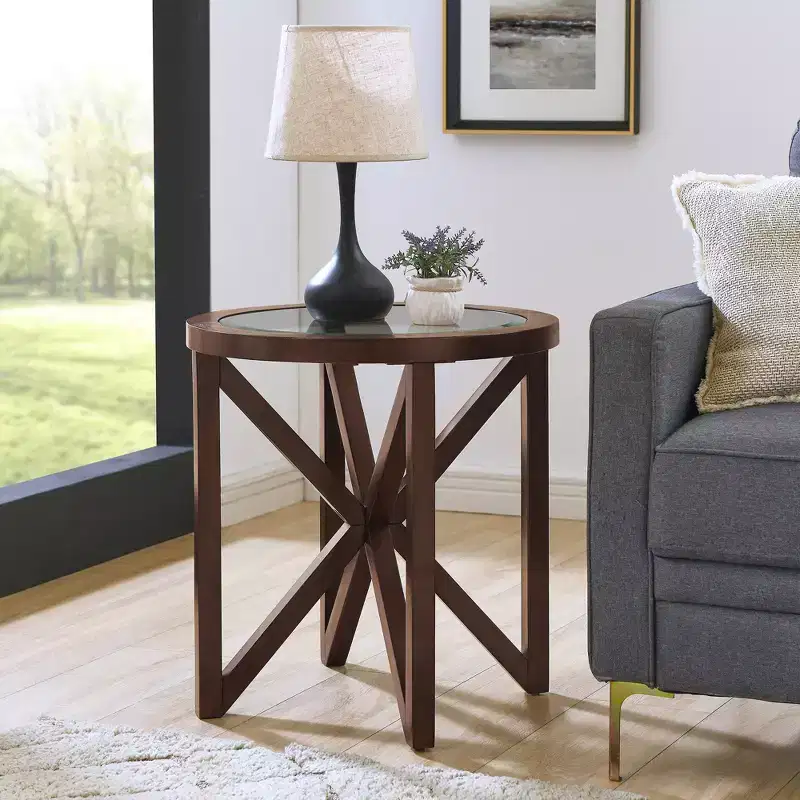 Round/Oval Coffee Table Glass End Table Cocktail Table Sofa Table Side Table Center Table, Black/Cherry-ModernLuxe