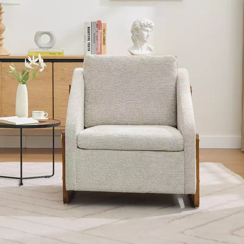 TUYOHW Chenille Fabric Armchair,Accent Chair with Wooden Side Frame,Golden Nailhead Trim,Upholstered Leisure Chair for Living Room,Bedroom