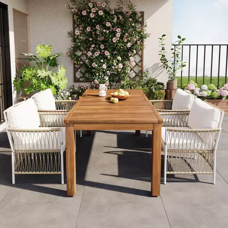 5/7PCS Outdoor Dining Set Patio Dining Furniture Set with 4/6 Rattan Arm Chairs & Weather-Resistant Acacia Wood Table, Natural - ModernLuxe