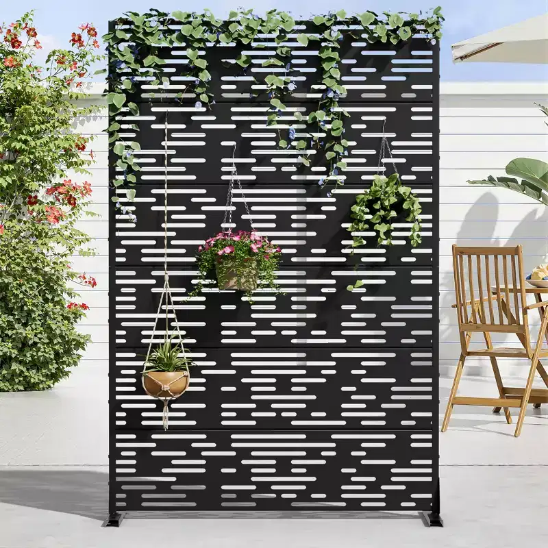 72 H47W Dovelina Black Metal Planter Box with Trellis Privacy Screen for Patio