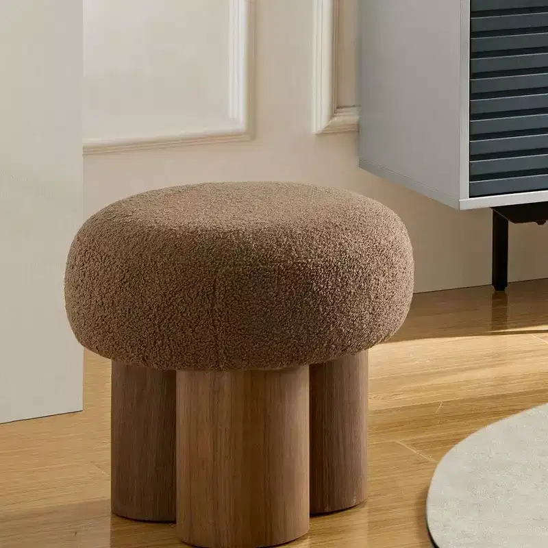 TUYOHW Mushroom Stool,Plush Ottoman with Wooden Look Legs,17 Inch Barrel Shaped Accent Stool for Living Room Entryway