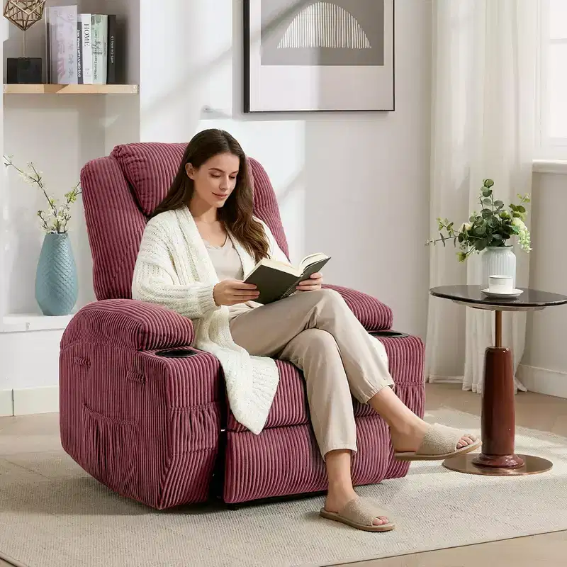 Power Recliner Chair with Massage and USB, 8-Point Vibration, Corduroy Fabric, Storage Pockets, Easy Assembly for Living Room, Bedroom