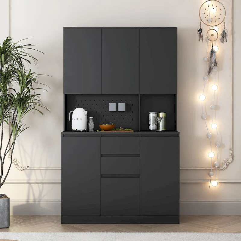 74-Inch Freestanding Kitchen Pantry Cabinet with 6 Doors, 3 Shelves and 2 Drawers