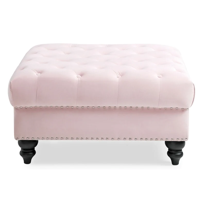 Velvet Tufted Oversized Ottoman | Large Square Footrest | Living Room Accent