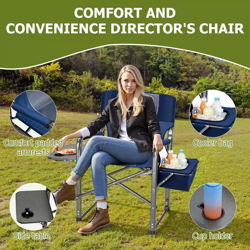 SUGIFT Extra-Wide Folding Camping Chair with Cooler Bag, Side Table & Padded Seat, 400 lbs Capacity