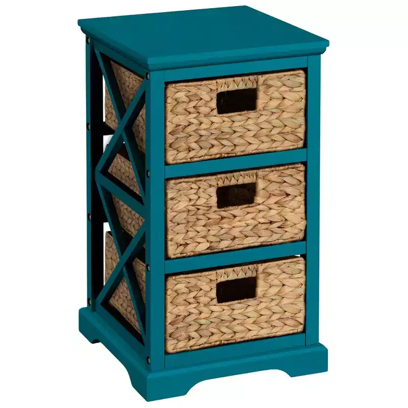 3 Tier X-Side End Storage Cabinet with 3 Wicker Baskets