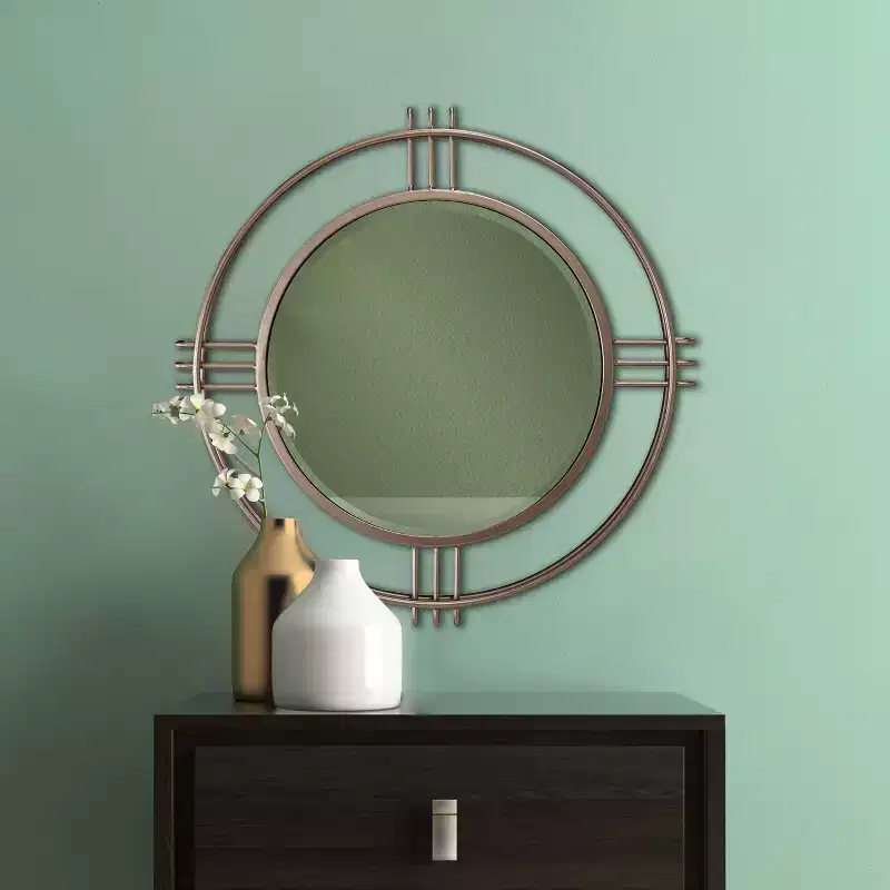 Howard Elliott 40" Casimir Deep Gold Round Wall Mirror with Handcrafted Iron Frame