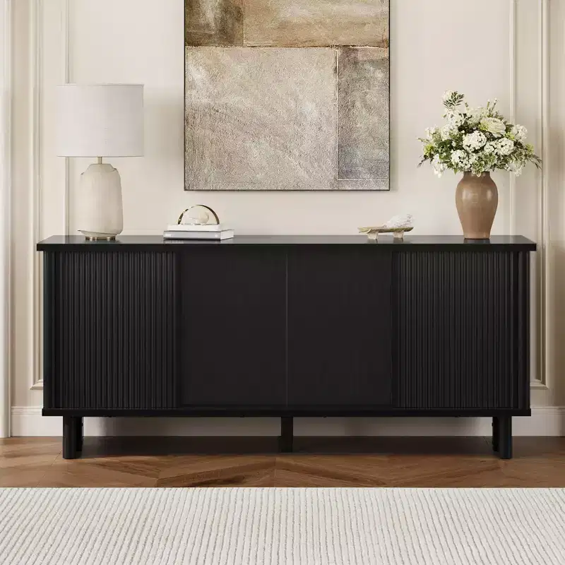 58 Inch Mid-Century TV Cabinet with Sliding Doors for 45-65 Inch TVs