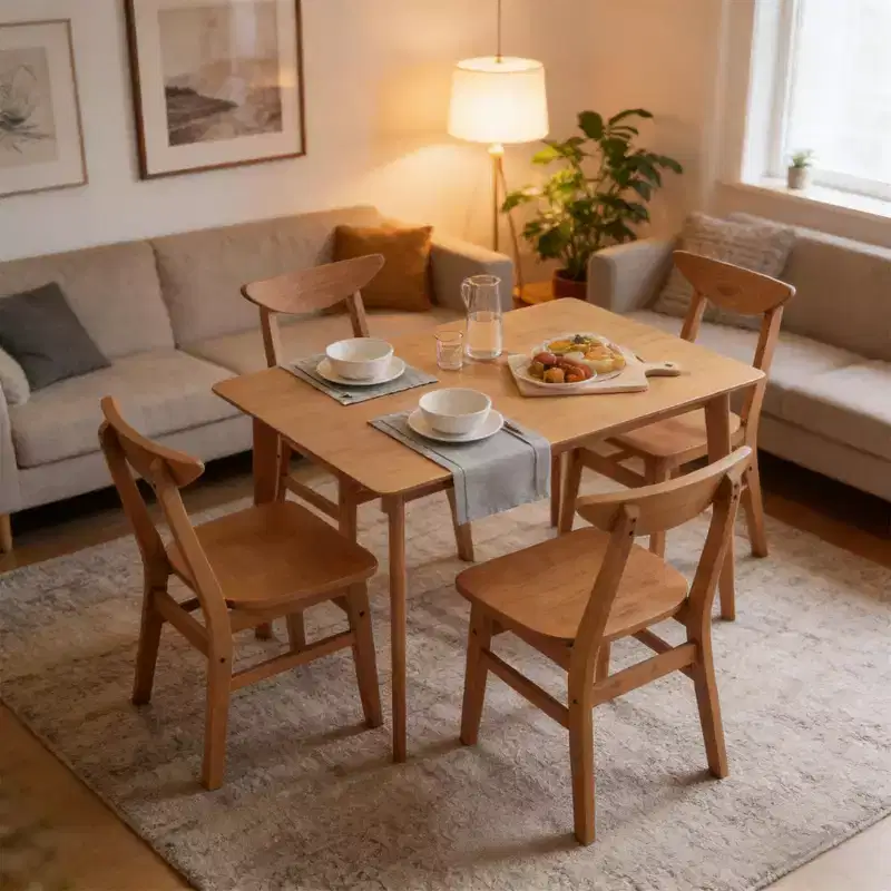 5-Piece Wooden Dining Set Dining Room Furniture Rustic Walnut Table & 4 Chairs