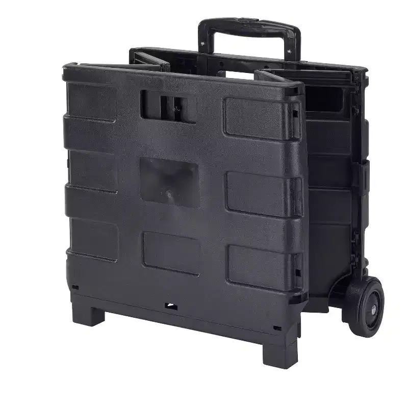 Portable Folding Jumbo Shopping Cart: Black Rolling Utility Cart for Groceries with Wheels, No Assembly Required