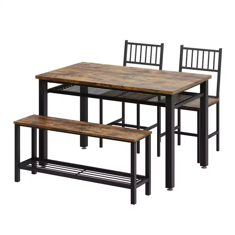 Modern Kitchen Table Chairs Set for 4,with Bench and Chairs,Kitchen Table Set with Storage Rack for Dining Room/Farmhouse/Kitchen/Apartment