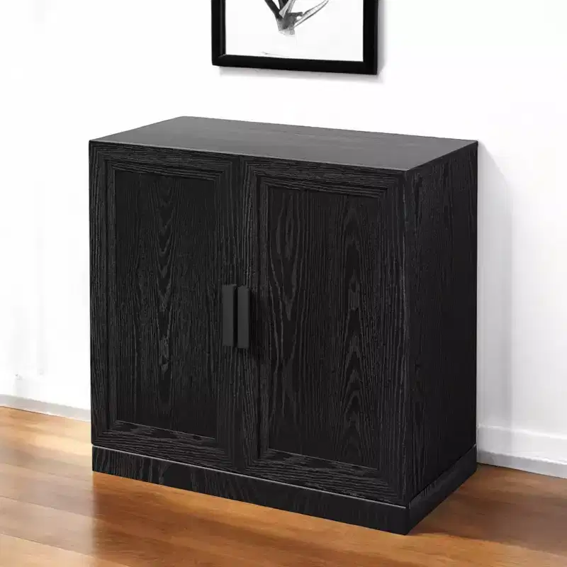 31 Black Textured Door Accent Cabinet With Three Shelves