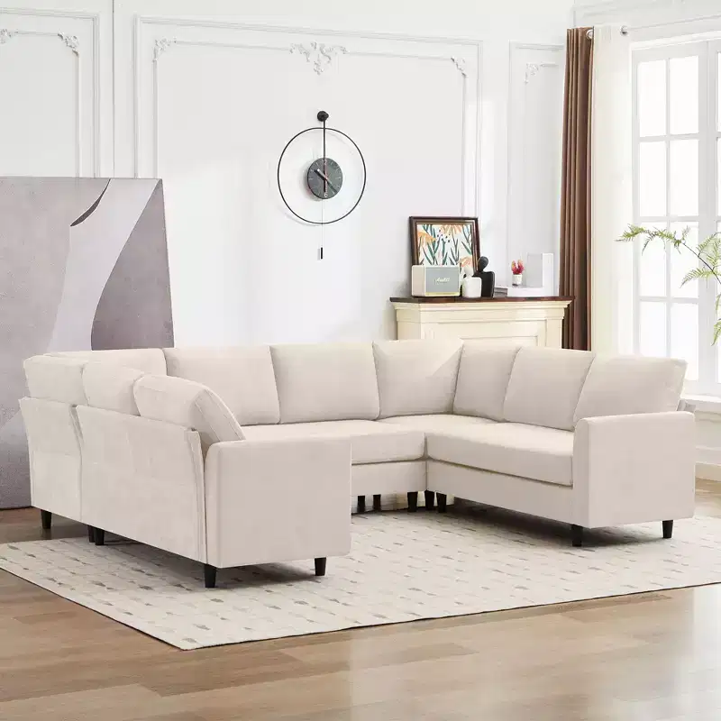 Large U-Shaped Sectional Sofa, 8-Seater, Breathable Soft Fabric