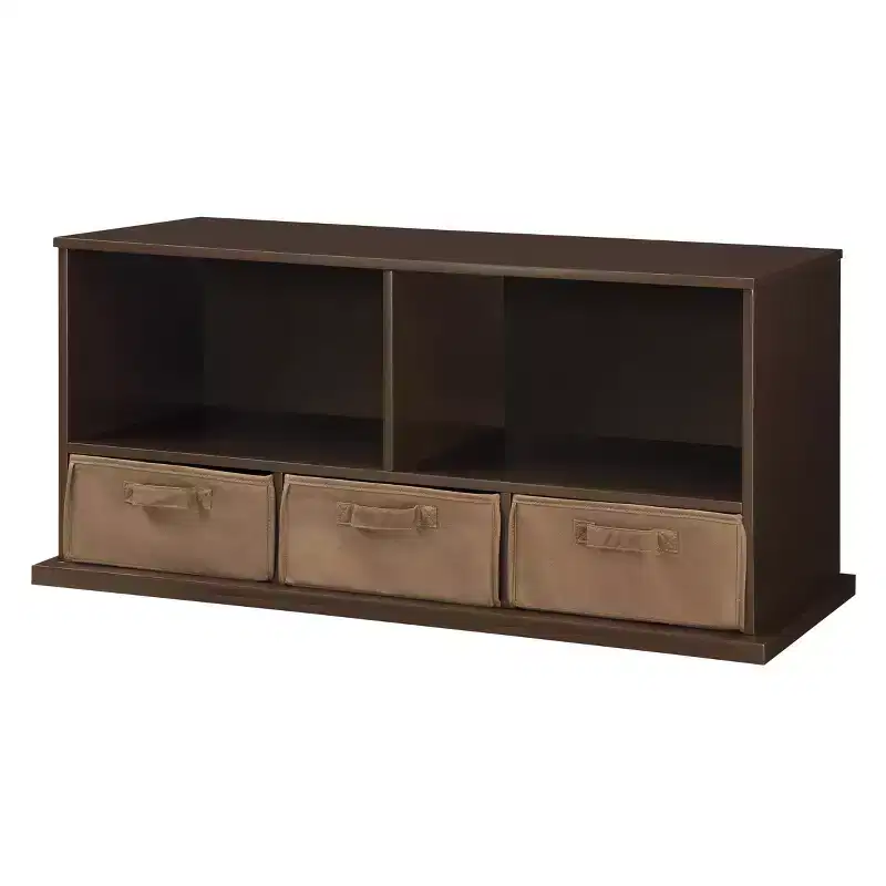Stackable Shelf Storage Cubby with 3 Baskets, Espresso, Modular Home Organizer