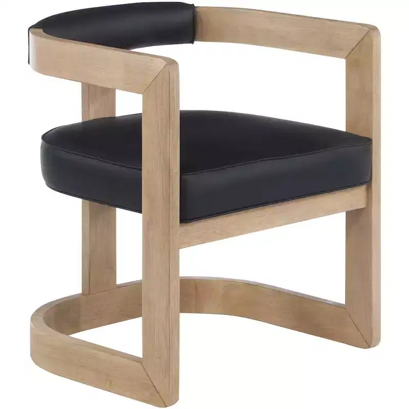 Vegan Leather Dining Chair with Wire Brushed Wood Frame