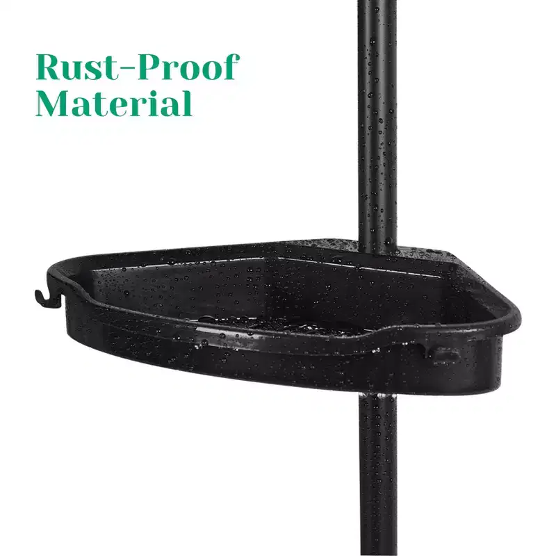 Corner Shower Caddy Tension Pole, 4-Tier Standing Bathroom Shower Organizer Shelves, Quick Install, No-Drill Quick Installation