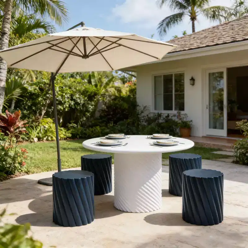 Christopher Knight Home Teodora Modern Outdoor 5 Piece Lightweight Concrete Dining Set with Fluted Stools