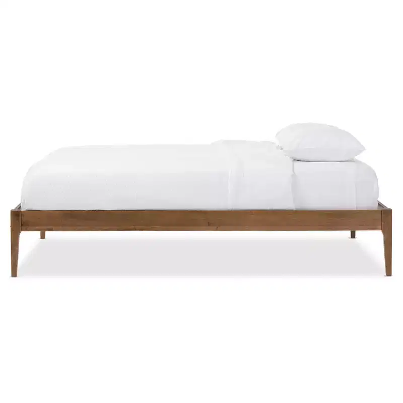 Walnut Brown Mid-Century Platform Bed Frame, Queen, No Headboard