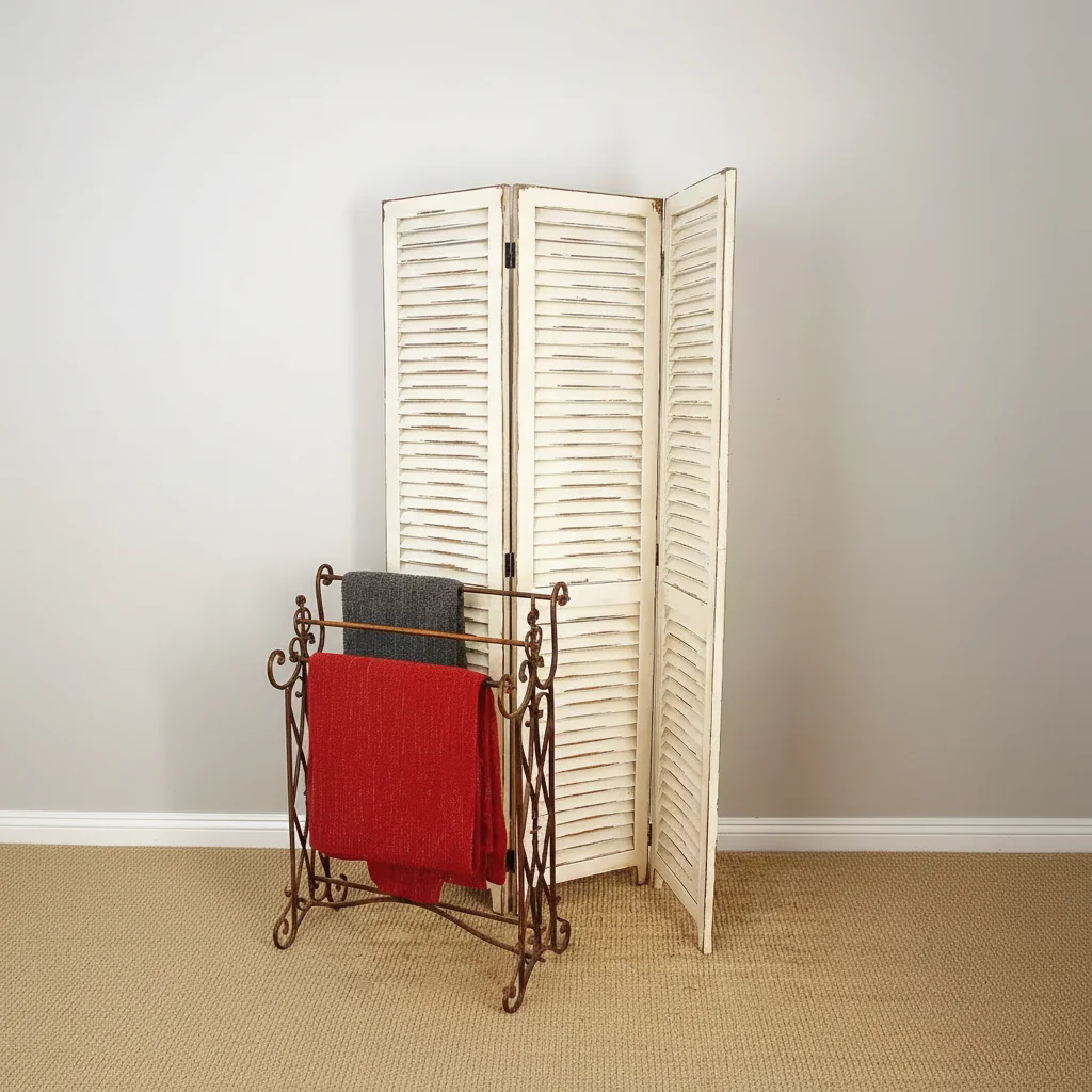 Farmhouse Wood Room Divider Screen, Cream, 3-Panel