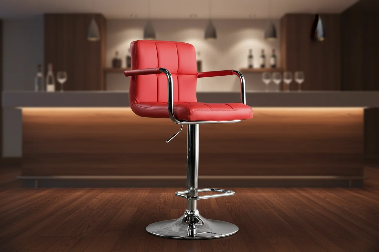 Adjustable Swivel Barstool with Arms, Footrest and Faux Leather Seat