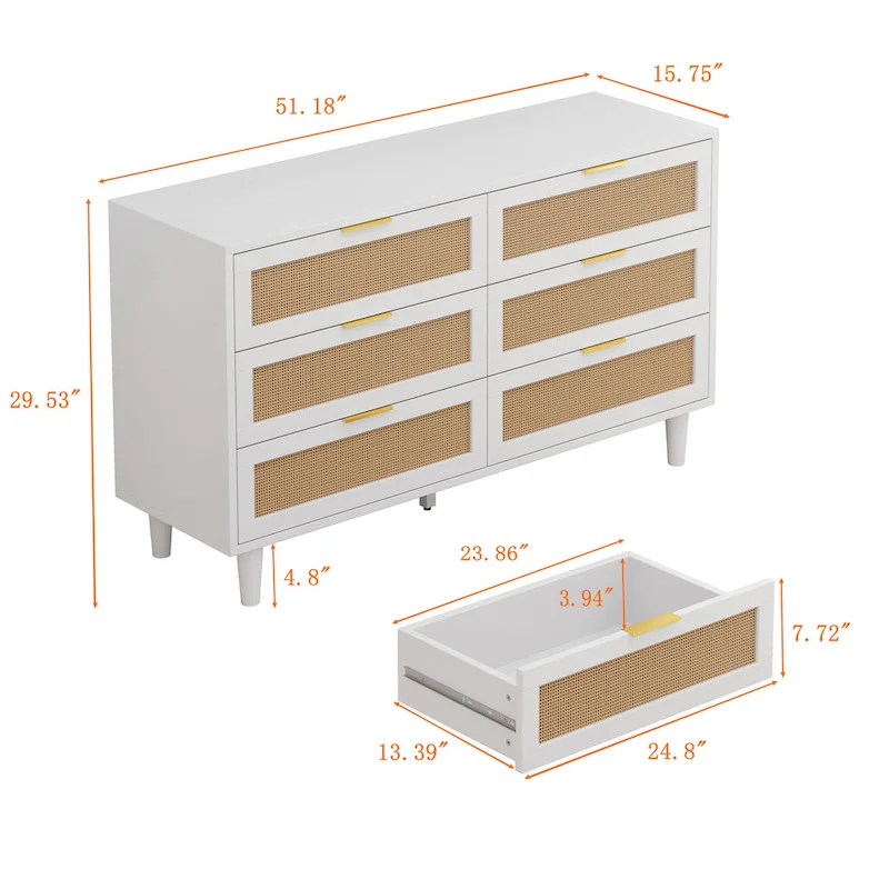 51.18L 6-Drawers Rattan Cabinet