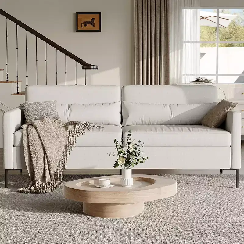 80 Comfortable Sofa, Metal Leg 3-Seater Sofa, Deep Seat Sofa, Linen Modern Sofa for Living Room, Apartment, Office