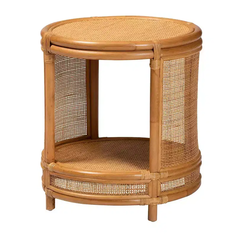 bali & pari Louis Rattan End Table Light Honey: No Assembly, Round Wicker Side