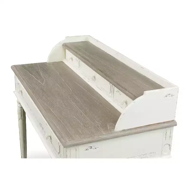 Traditional French Accent Writing Desk – White & Light Brown, 4 Drawers, Mindi Wood Top