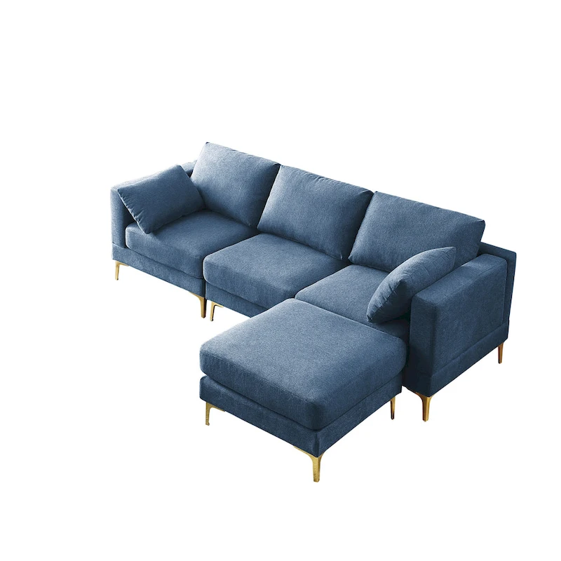 Christopher Knight Home - Beige L-Shape Sectional Sofa with Gold Metal Legs and Ottoman