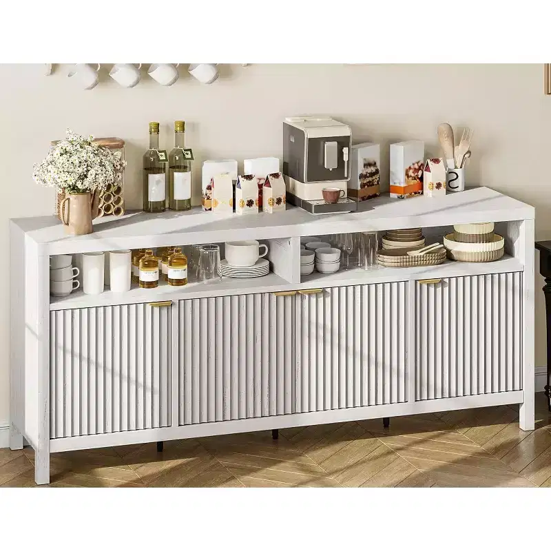 65.8 Fluted Sideboard Buffet Cabinet, 4-Door Storage for Dining/Living Room