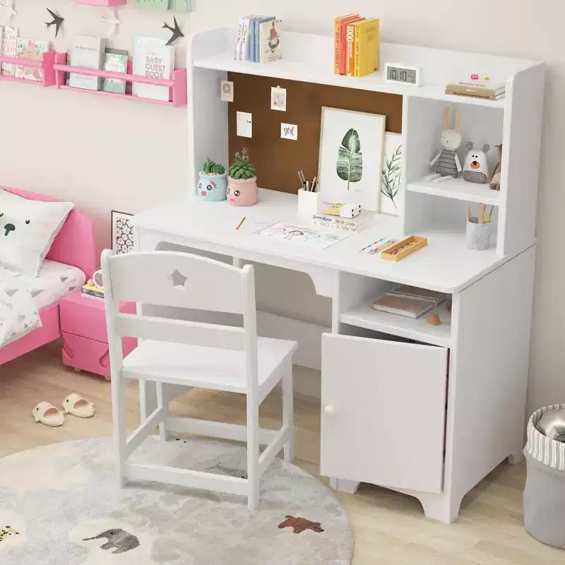 TROPOW Kids Study Desk & Chair Set with Storage - Ergonomic Children's Learning Table with Bookshelf & Organizer - Engineered Wood Construction