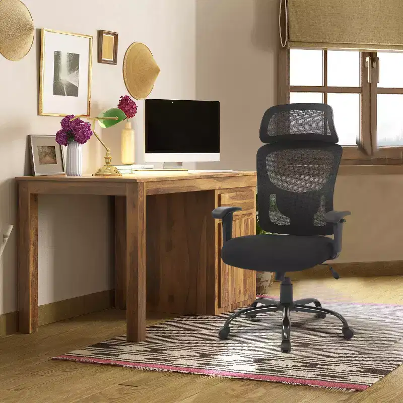Big and Tall Office Chair Mesh Chair with Lumbar Support and Adjustable Headrest, Black