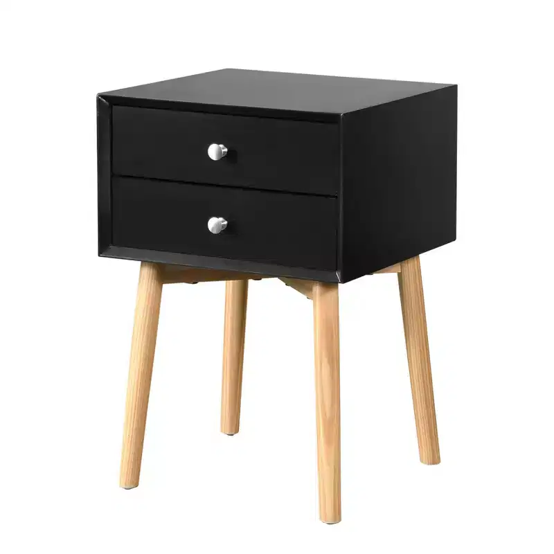 Side Table,Bedside Table with 2 Drawers and Rubber Wood Legs, Mid-Century Modern Storage Cabinet for Bedroom Living Room, Black is a modern.
