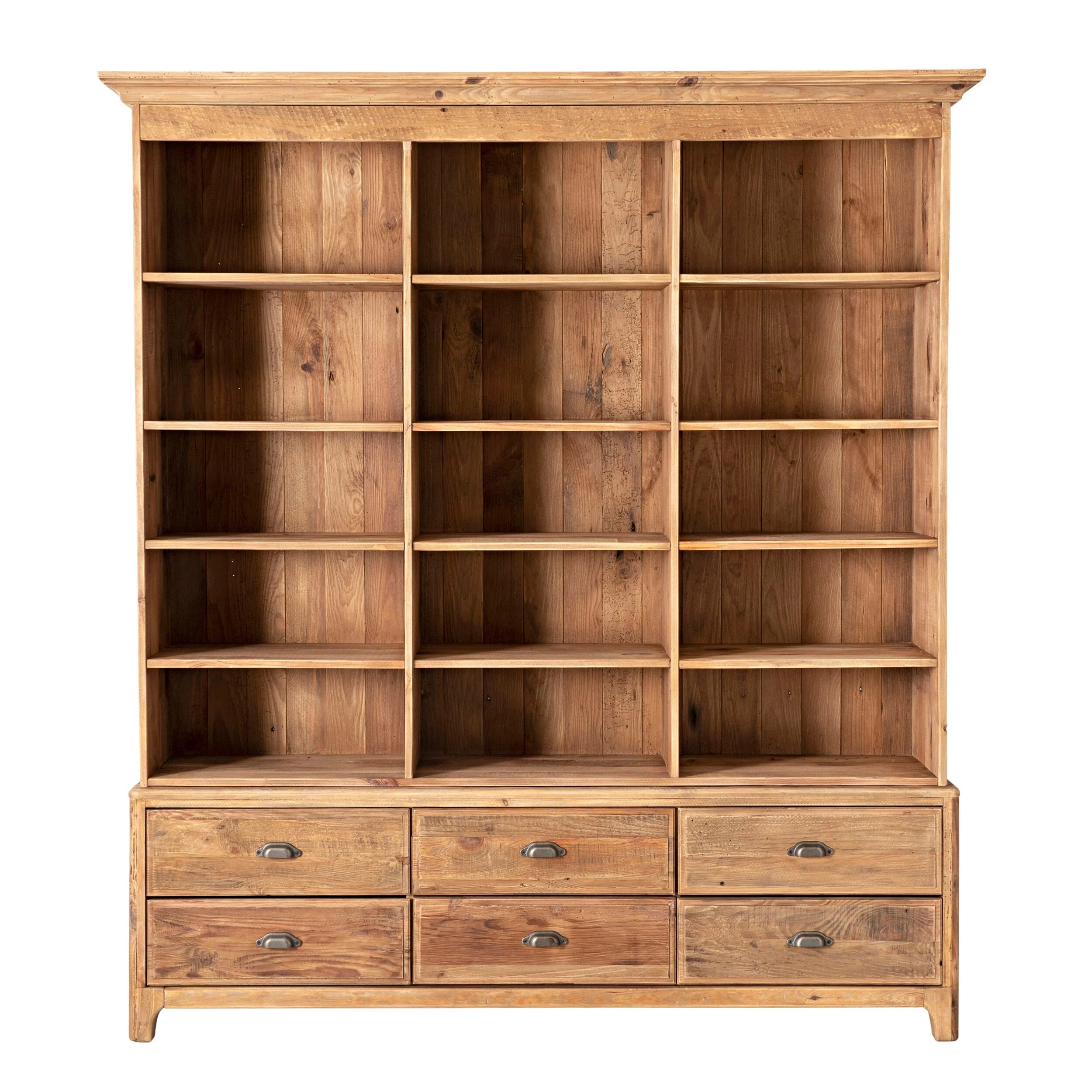 Kalise Reclaimed Timber 6 Drawer Library Shelving Unit Vintage Brown