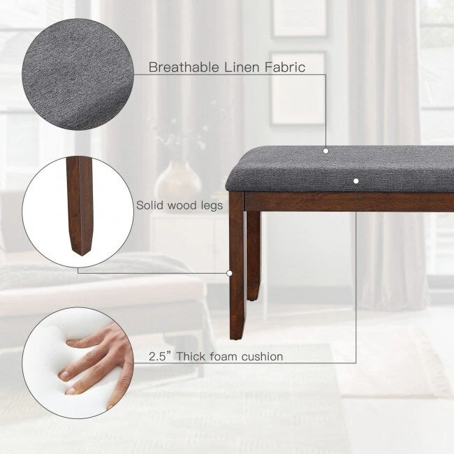 Upholstered Entryway Bench Footstool with Wood Legs - 47.5 x 15.5 x 19.5 (L x W x H)