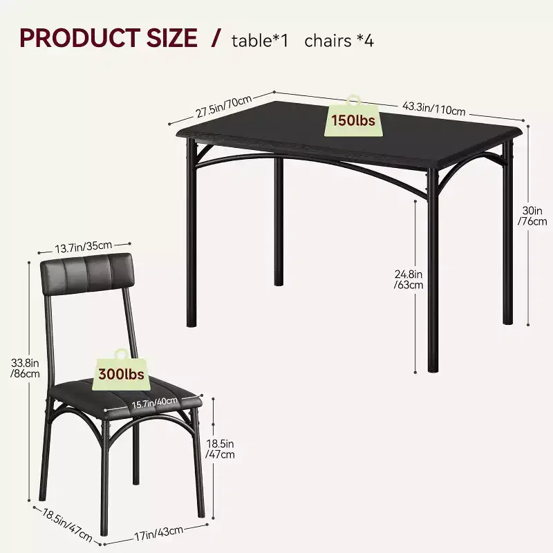 4-Piece Dining Set - Space-Saving Table & Upholstered Chairs for Kitchen & Dining Room