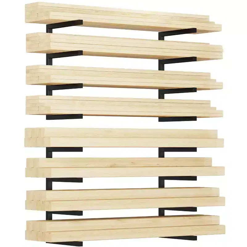Lumber Storage Rack, Wood Organizer  Set of 4 4-Tier Wall Mount Heavy Duty Steel Shelves 1600LBS Capacity for Shed Workshop Garage Black