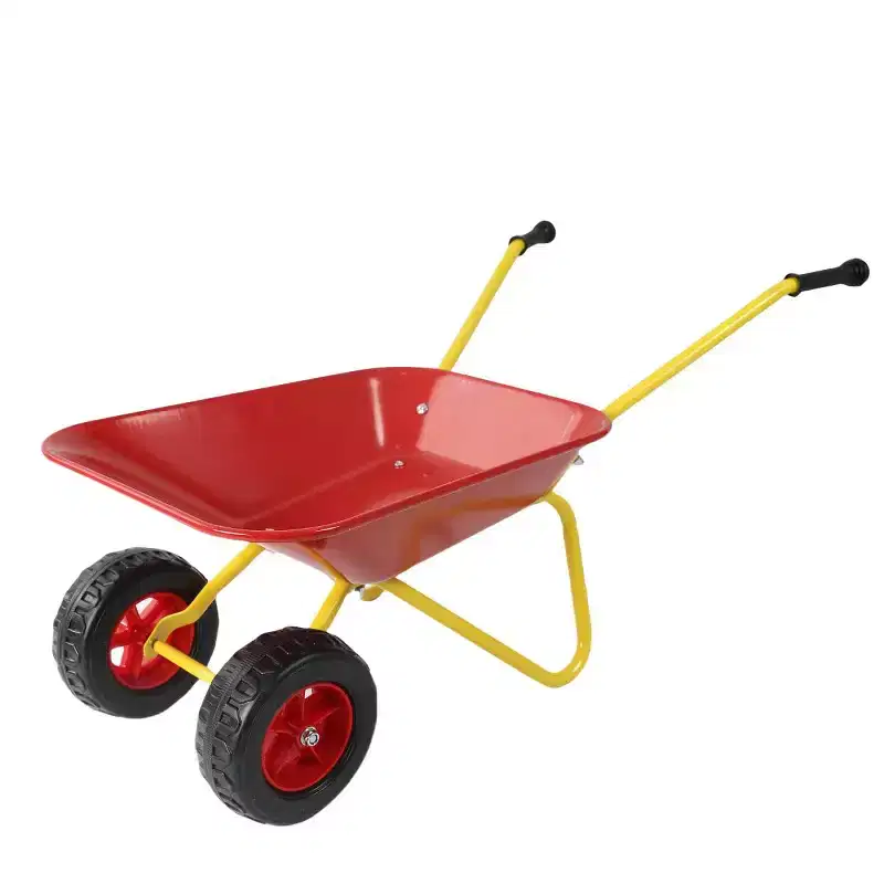 AEELLEEA Children's Metal Wheelbarrow, 33LBS Kids Garden Cart, Heavy Duty Steel Tray Yard Utility Cart for Leaves Soil Sand Outdoor Gardening Tool