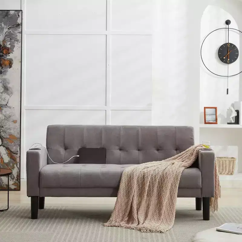 TYBOATLE Sofa Couch, Modern Linen Upholstered Sofa, Loveseat Sofa with Deep Seats for Living Room, Light Gray