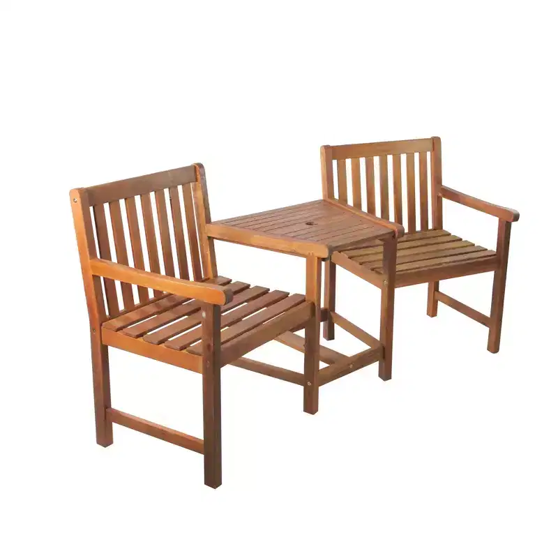 Northlight 70 Acacia Jack and Jill Chair with Table Outdoor Patio Set - Brown