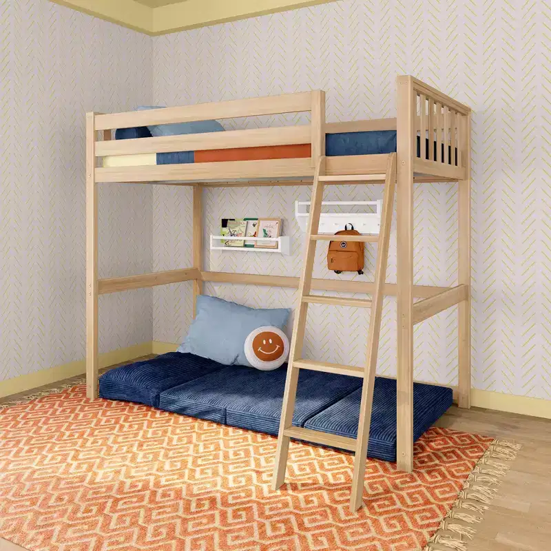 Scandinavian Twin High Loft Bed for Kids, Solid Pine Wood, Space-Saving Design